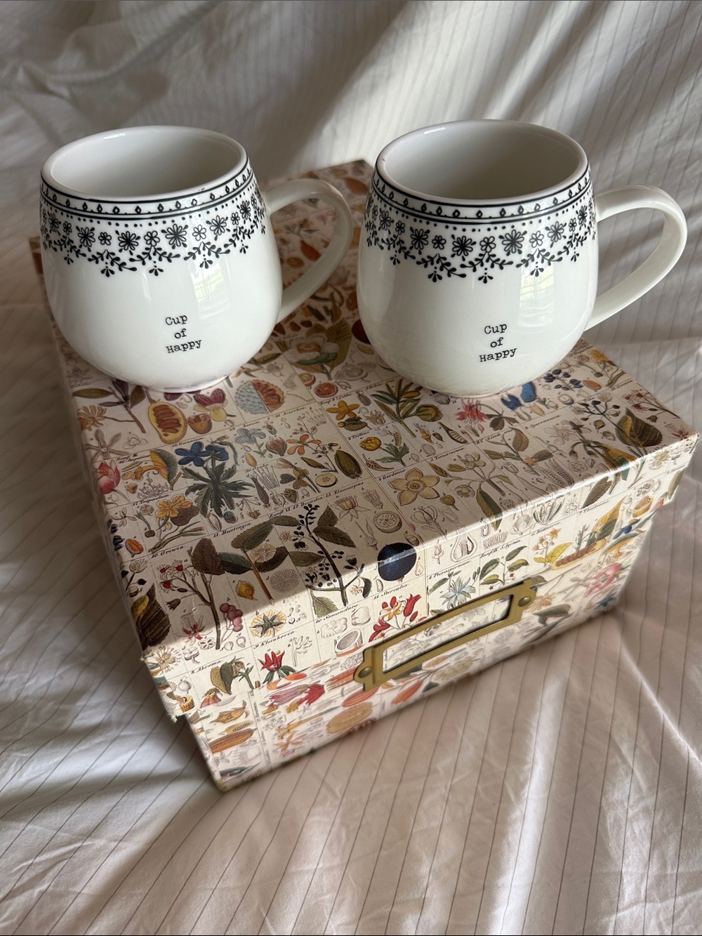Natural Life - Cup of Happy White Ceramic Mug - Set of 2